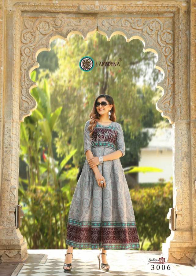 Aradhna Bandhani 3 Heavy Cotton Festive Wear Cotton Anarkali Long Kurti Collection
